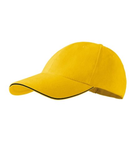 Malfini Sandwich - Hatpaneles, enyhén hajlított felső rész kontraszt csíkkal, rézkapcsokkal állítható unisex baseball sapka - Sárga