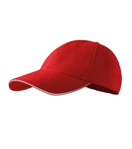 Malfini Sandwich - Hatpaneles, enyhén hajlított felső rész kontraszt csíkkal, rézkapcsokkal állítható unisex baseball sapka - Piros
