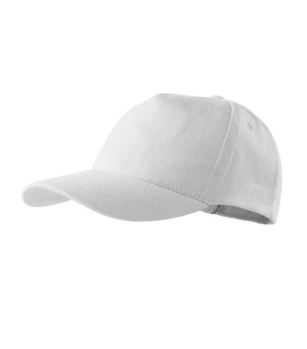 Malfini 5P - Ötpaneles, enyhén hajlított felső rész, rézkapcsokkal állítható unisex baseball sapka - Fehér
