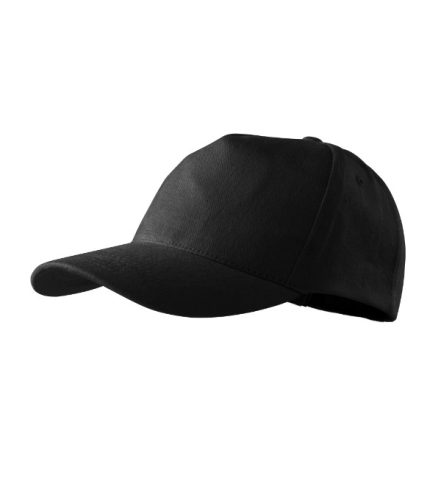 Malfini 5P - Ötpaneles, enyhén hajlított felső rész, rézkapcsokkal állítható unisex baseball sapka - Fekete