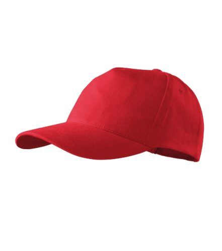 Malfini 5P - Ötpaneles, enyhén hajlított felső rész, rézkapcsokkal állítható unisex baseball sapka - Piros