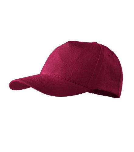 Malfini 5P - Ötpaneles, enyhén hajlított felső rész, rézkapcsokkal állítható unisex baseball sapka - Garnet