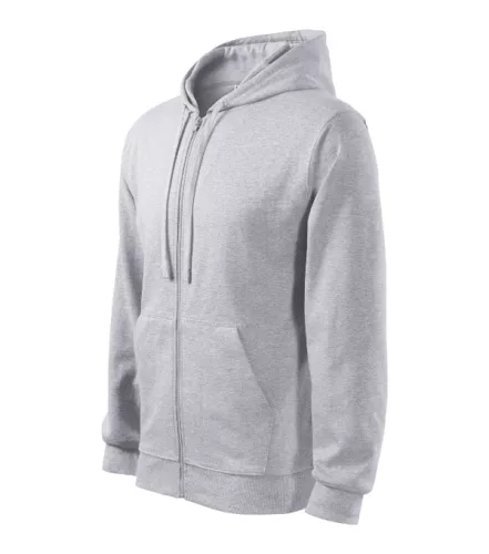 Malfini Trendy Zipper - Műanyag cipzáras, zsebes, bolyhos belsős férfi pulóver - Világosszürke melírozott - 2XL