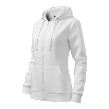   Malfini Trendy Zipper - Műanyag cipzáras, zsebes, bolyhos belsős női pulóver - Fehér - XS