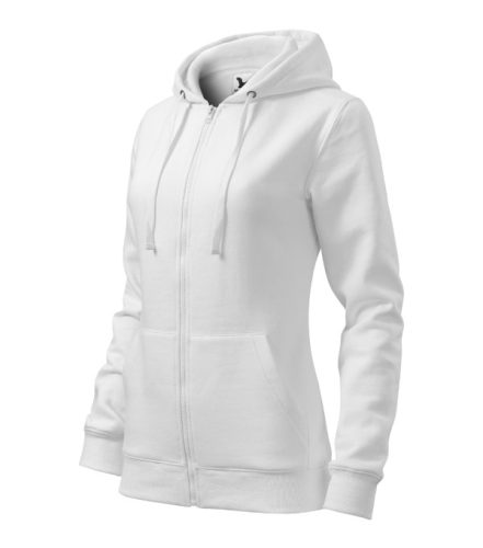 Malfini Trendy Zipper - Műanyag cipzáras, zsebes, bolyhos belsős női pulóver - Fehér - 2XL