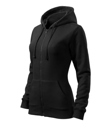 Malfini Trendy Zipper - Műanyag cipzáras, zsebes, bolyhos belsős női pulóver - Fekete - XS
