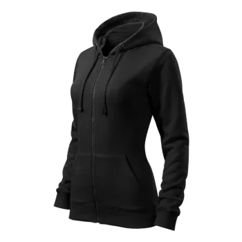   Malfini Trendy Zipper - Műanyag cipzáras, zsebes, bolyhos belsős női pulóver - Fekete - S