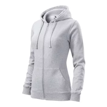   Malfini Trendy Zipper - Műanyag cipzáras, zsebes, bolyhos belsős női pulóver - Világosszürke melírozott - S