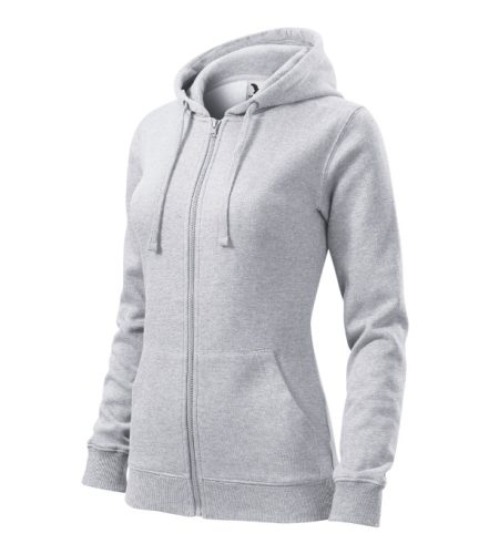 Malfini Trendy Zipper - Műanyag cipzáras, zsebes, bolyhos belsős női pulóver - Világosszürke melírozott - 2XL