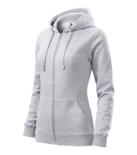 Malfini Trendy Zipper - Műanyag cipzáras, zsebes, bolyhos belsős női pulóver - Világosszürke melírozott - 2XL