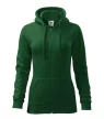 Malfini Trendy Zipper - Műanyag cipzáras, zsebes, bolyhos belsős női pulóver - Üvegzöld - XS