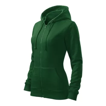   Malfini Trendy Zipper - Műanyag cipzáras, zsebes, bolyhos belsős női pulóver - Üvegzöld - S