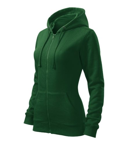Malfini Trendy Zipper - Műanyag cipzáras, zsebes, bolyhos belsős női pulóver - Üvegzöld - 2XL