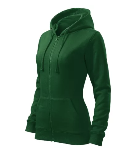 Malfini Trendy Zipper - Műanyag cipzáras, zsebes, bolyhos belsős női pulóver - Üvegzöld - 2XL