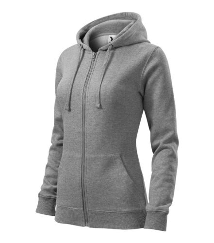 Malfini Trendy Zipper - Műanyag cipzáras, zsebes, bolyhos belsős női pulóver - Sötétszürke melírozott - 2XL