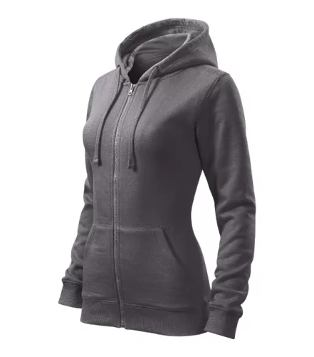 Malfini Trendy Zipper - Műanyag cipzáras, zsebes, bolyhos belsős női pulóver - Acélszürke - S