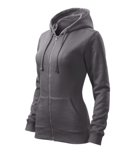 Malfini Trendy Zipper - Műanyag cipzáras, zsebes, bolyhos belsős női pulóver - Acélszürke - 2XL