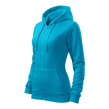   Malfini Trendy Zipper - Műanyag cipzáras, zsebes, bolyhos belsős női pulóver - Türkiz - XL