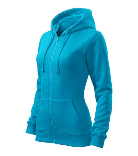 Malfini Trendy Zipper - Műanyag cipzáras, zsebes, bolyhos belsős női pulóver - Türkiz - 2XL