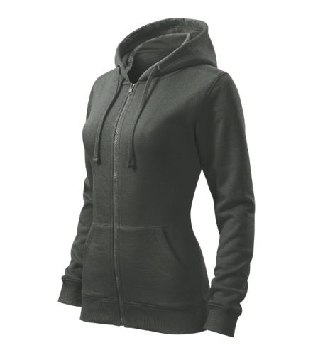 Malfini Trendy Zipper - Műanyag cipzáras, zsebes, bolyhos belsős női pulóver - Sötét palakő - 2XL