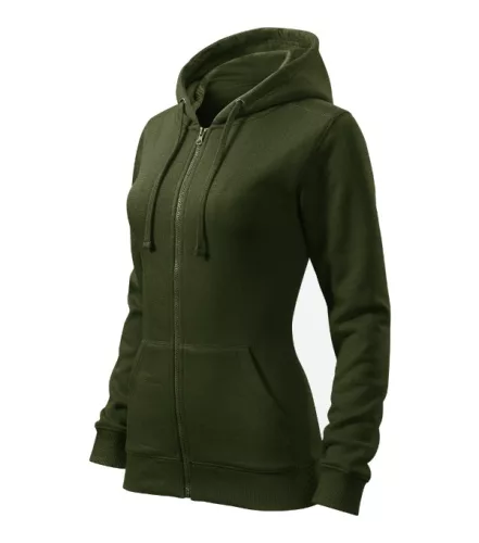 Malfini Trendy Zipper - Műanyag cipzáras, zsebes, bolyhos belsős női pulóver - Military - M
