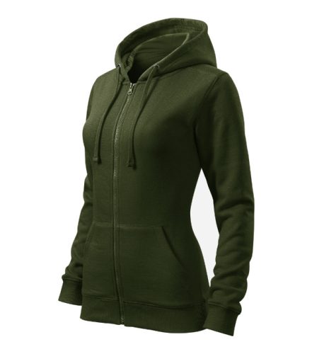 Malfini Trendy Zipper - Műanyag cipzáras, zsebes, bolyhos belsős női pulóver - Military - 2XL