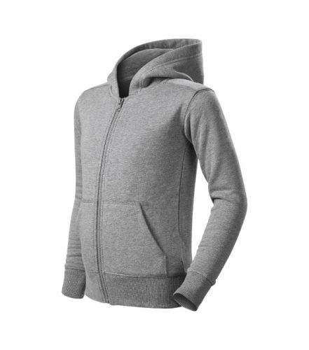 Malfini Trendy Zipper - Műanyag cipzáras, zsebes, bolyhos belsős gyerek pulóver - Sötétszürke melírozott - 122 cm/6 éves