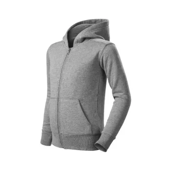   Malfini Trendy Zipper - Műanyag cipzáras, zsebes, bolyhos belsős gyerek pulóver - Sötétszürke melírozott - 146 cm/10 éves