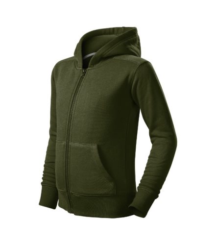 Malfini Trendy Zipper - Műanyag cipzáras, zsebes, bolyhos belsős gyerek pulóver - Military - 122 cm/6 éves
