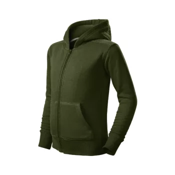   Malfini Trendy Zipper - Műanyag cipzáras, zsebes, bolyhos belsős gyerek pulóver - Military - 134 cm/8 éves