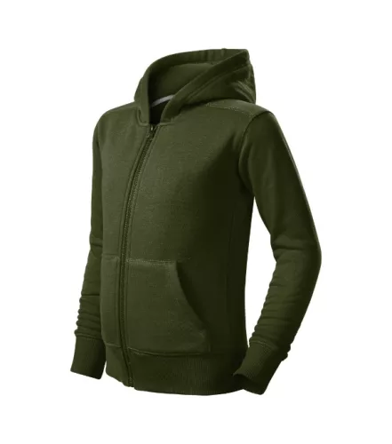 Malfini Trendy Zipper - Műanyag cipzáras, zsebes, bolyhos belsős gyerek pulóver - Military - 146 cm/10 éves