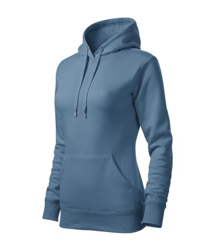Malfini Cape - Kapucnis, kenguru zsebes, bolyhos belsős női pulóver - Farmerkék - 2XL