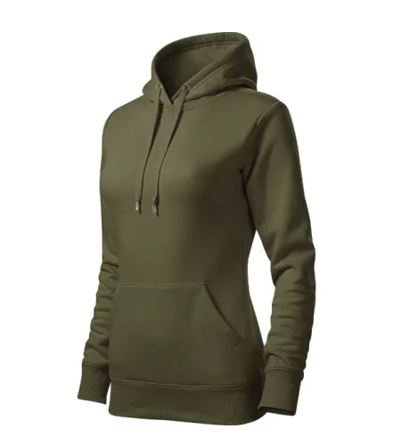 Malfini Cape - Kapucnis, kenguru zsebes, bolyhos belsős női pulóver - Military - XS