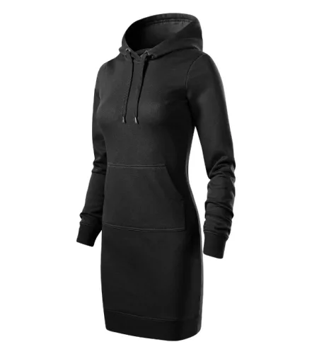 Malfini Snap - Enyhén karcsúsított, kapucnis, kenguru zsebes női ruha - Fekete - 2XL