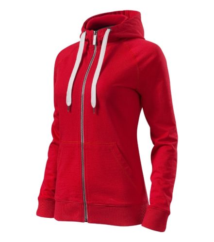 Malfini Premium Voyage - Enyhén karcsúsított, fémcipzáras, kapucnis női pulóver - F1 piros - 2XL