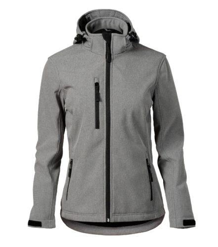 Malfini Performance - Ívelt szabású, eltávolítható kapucnis, polár belsős softshell női kabát - Sötétszürke melírozott - S