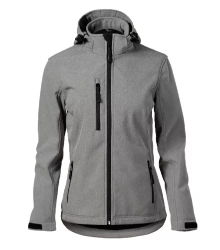 Malfini Performance - Ívelt szabású, eltávolítható kapucnis, polár belsős softshell női kabát - Sötétszürke melírozott - XL