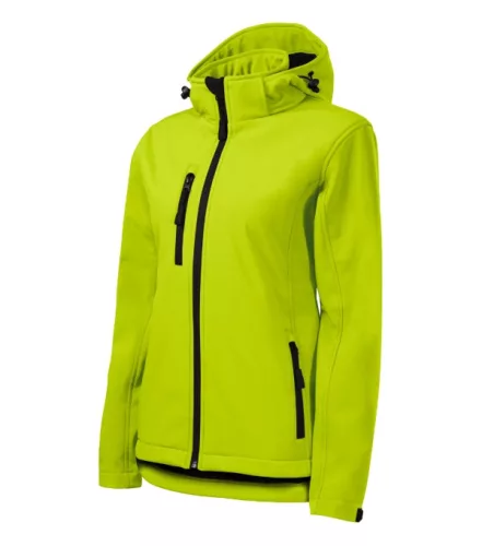 Malfini Performance - Ívelt szabású, eltávolítható kapucnis, polár belsős softshell női kabát - Lime - M