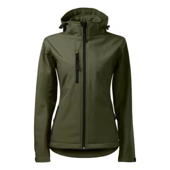   Malfini Performance - Ívelt szabású, eltávolítható kapucnis, polár belsős softshell női kabát - Military - S