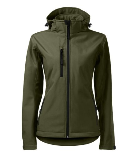 Malfini Performance - Ívelt szabású, eltávolítható kapucnis, polár belsős softshell női kabát - Military - S