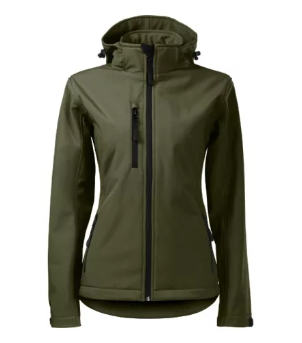 Malfini Performance - Ívelt szabású, eltávolítható kapucnis, polár belsős softshell női kabát - Military - M