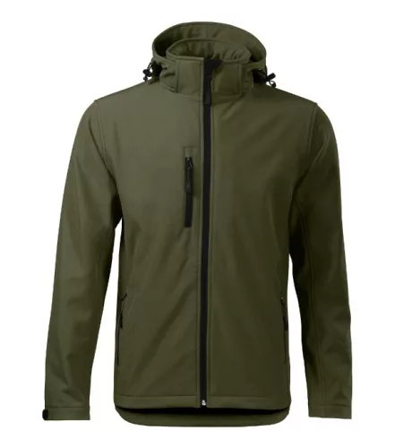 Malfini Performance - Ívelt szabású, eltávolítható kapucnis, polár belsős softshell férfi kabát - Military - L
