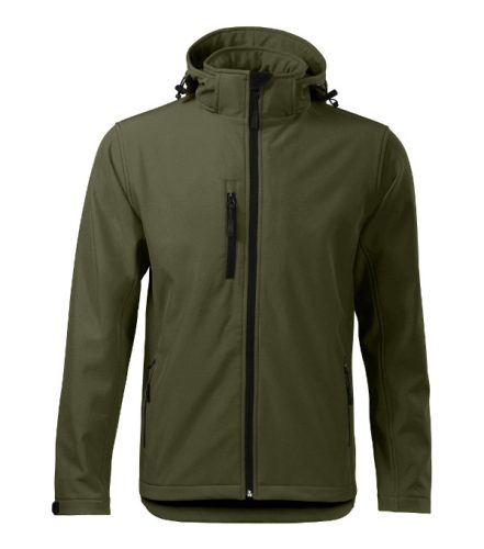 Malfini Performance - Ívelt szabású, eltávolítható kapucnis, polár belsős softshell férfi kabát - Military - 3XL