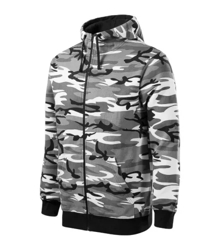 Malfini Camo Zipper - Bolyhos belsős, cipzáras férfi pulóver - Szürke terepszín - 2XL