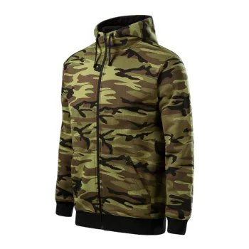   Malfini Camo Zipper - Bolyhos belsős, cipzáras férfi pulóver - Zöld terepszín - XL