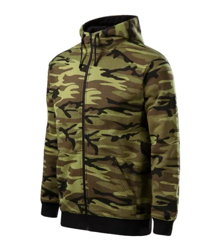 Malfini Camo Zipper - Bolyhos belsős, cipzáras férfi pulóver - Zöld terepszín - 2XL