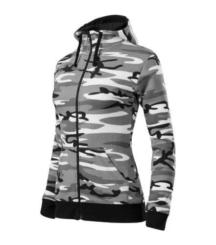 Malfini Camo Zipper - Bolyhos belsős, cipzáras női pulóver - Szürke terepszín - M