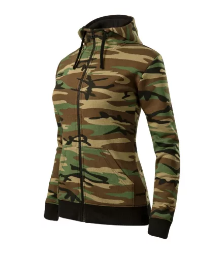 Malfini Camo Zipper - Bolyhos belsős, cipzáras női pulóver - Barna terepszín - XL