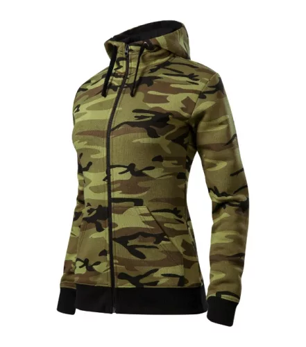 Malfini Camo Zipper - Bolyhos belsős, cipzáras női pulóver - Zöld terepszín - S