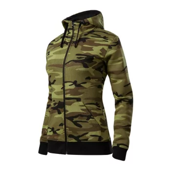   Malfini Camo Zipper - Bolyhos belsős, cipzáras női pulóver - Zöld terepszín - 2XL